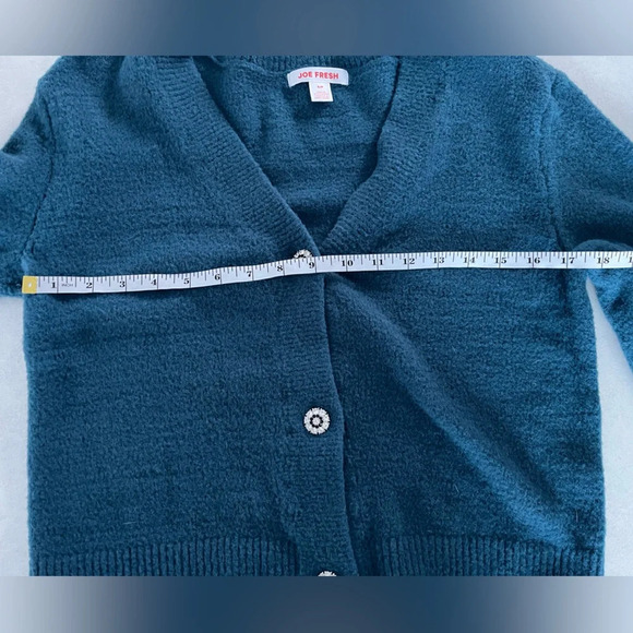 Joe Fresh/ Fuzzy/ Blue button up cardigan/ Gem buttons/ Stretchy/ Size US S - Picture 12 of 14